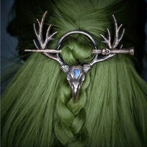 Gothic Vintage Inspired Elk Skull, decretive Blue Stone, Unique artistic…
